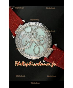 Cartier Reproduction Montre avec Lunette Cadran Incrustés de Diamants dans un Boitier en Acier/Bracelet Rouge