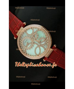 Cartier Reproduction Montre avec Lunette Cadran Incrustés de Diamants dans un Boitier en Or/Bracelet Marron
