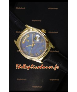 Réplique de montre suisse en or jaune Rolex Day Date 36MM - Cadran MOP bleu