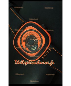 SevenFriday P-32 noire et orange avec mouvement Miyota 82S7 original - Qualité miroir 1:1