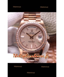 Montre Rolex Day Date Presidential 904L Acier Or Rose 40MM - Cadran brun qualité miroir 1:1 
