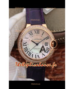 Montre "Ballon De Cartier" Suisse Automatique 1:1 Qualité Miroir 36MM dans un boîtier en or rose à bracelet violet