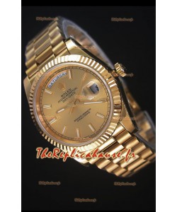 Rolex Day-Date 40MM Montre Réplique Cadran d'Or Marqueurs de bâton Mouvement Suisse Cal.3255 