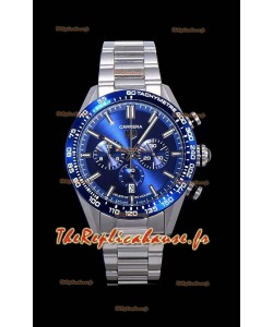 Montre Tag Heuer Carrera Swiss Mouvement à Quartz - Réplique de montre à cadran bleu - Bracelet en acier inoxydable