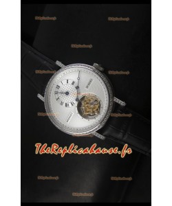 Réplique de montre suisse Classique Tourbillon Breguet en acier inoxydable avec lunette sertie de diamants