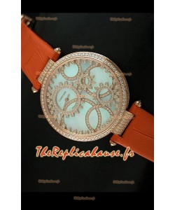 Cartier Reproduction Montre avec Lunette Cadran Incrustés de Diamants dans un Boitier en Or/Bracelet Orange