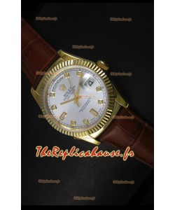 Réplique de montre suisse en or jaune Rolex Day Date 36MM - Cadran argenté 