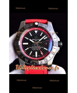 Breitling GMT montre réplique chronomètre suisse cadran en carbone avec bracelet en caoutchouc à miroir 1:1
