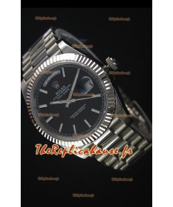 Réplique de montre japonaise Rolex Day Date - Cadran noir dans un boîtier en acier - 40MM