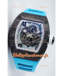 Montre Richard Mille RM055 RM055 Boîtier en carbone forgé 1:1 Réplique Montre avec bracelet bleu 